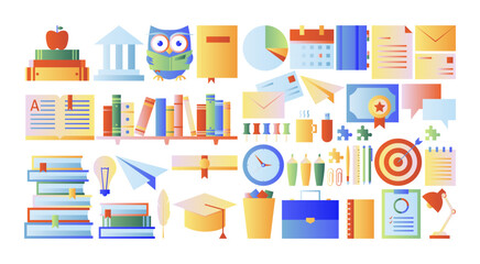 Science Back to School Gradient Object Set. Vector Illustration of University Signs. Education Symbol over White BG. Physics, Maths, Chemistry, Biology.