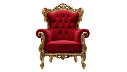 Luxurious red throne chair isolated on transparent background