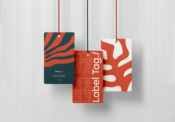 Three Label Tag Mockup Set Hanging with Strings