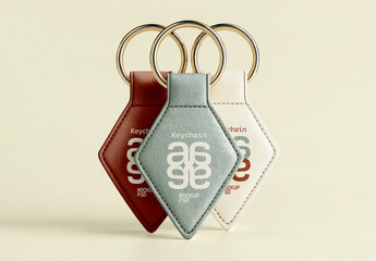 Leather Keychain Mockup Set with Metal Rings