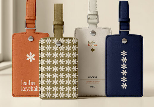 Leather Luggage Tag Mockup Set with Buckle Strap