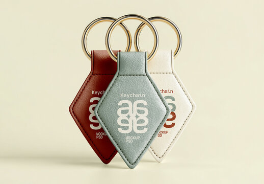 Leather Keychain Mockup Set with Metal Rings