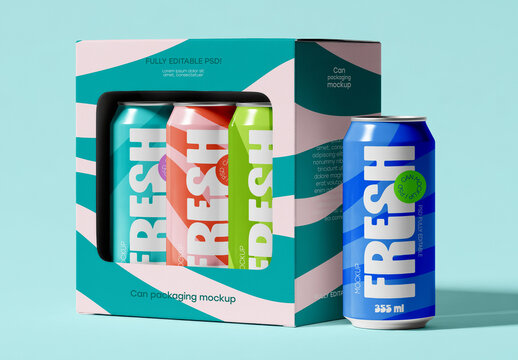 Beverage Can Packaging Mockup Box Set