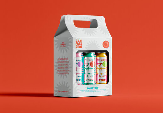 Beverage Can Packaging Mockup Carry Box