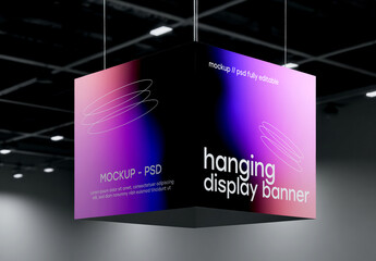 Hanging Display Banner Mockup in Exhibition Space