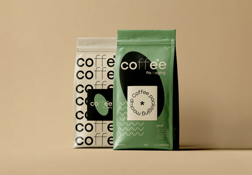 Coffee Packaging Mockup with Stand Up Pouches