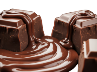 Chunky semi sweet chocolate melting slowly isolated realistic high detail food background for candy packaging