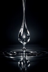 Pure water drop splash on dark background, macro liquid concept