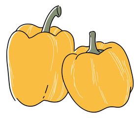 Hand drawn line art vegetable set featuring yellow bell peppers for healthy cooking and diet