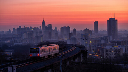A train&rsquo;s whistle echoes through the skyline at dusk