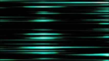 Futuristic abstract animation with horizontal teal green light streaks moving on black background - Powered by Adobe