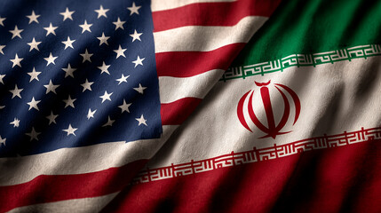 Fototapeta na wymiar us flag waving next to iranian flag. relations usa iran