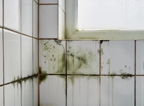 Moldy bathroom tiles in need of cleaning and maintenance  