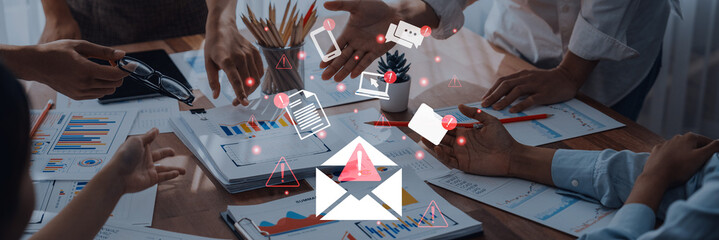 A dynamic office scene illustrating urgent business communication through digital devices, enhancing teamwork and collaboration in modern workspaces. Gantry