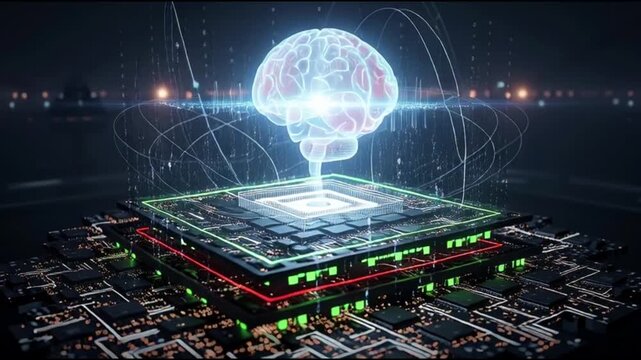 Advanced Technology Brain Interface on Circuit Board at Night