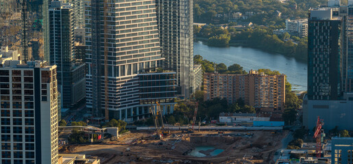 Aerial HDR Pano of Waterline Tower Construction Site Lady Bird Lake Austin © Greyline Visual