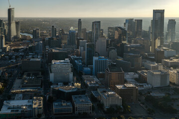 Aerial HDR View of Downtown Austin Skyline and Lady Bird Lake Late Afternoon © Greyline Visual