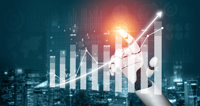 Visual representation of data analysis showcasing finger touching a virtual screen, portraying business growth, trends, and strategic insights in a digital landscape. Impute - Powered by Adobe