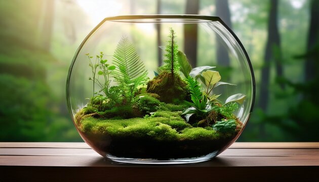 glass terrarium with green plants and moss symbolizes eco friendliness and collaboration