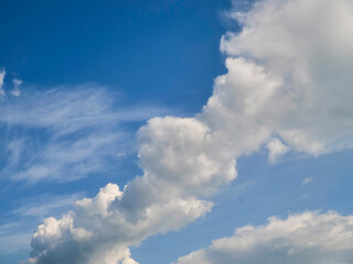 Fototapeta premium Cloudy blue sky. Nature background for design and special effects. Random shape and form.