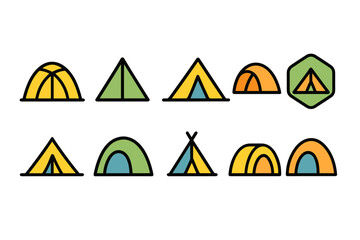 Camping, outdoors linear icon set. Adventure, nature, hiking icons linear collection