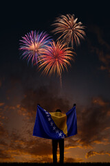 Girl with National flag of Bosnia Herzegovina on Independence day
