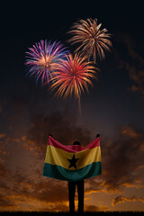 Girl with National flag of Ghana on Independence day