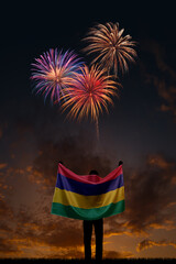 Girl with National flag of Mauritius on Independence day