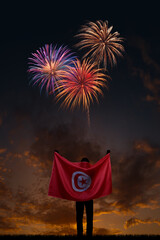 Girl with National flag of Tunisia on Independence day