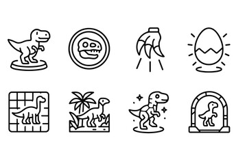 Dinosaur, fossil icon set. Prehistoric, jurassic elements in outline style icons