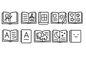 Education outline icon set. Books, learning tools, school symbols illustrated