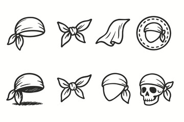 Pirate bandana outline icon set. Nautical, pirate accessories outline collection