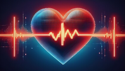 pixel art heart and heartbeat line symbolize health and wellness in creative way