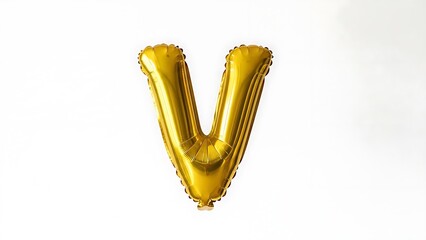 Golden balloon in the shape of letter v isolated on white background for decoration and celebrations