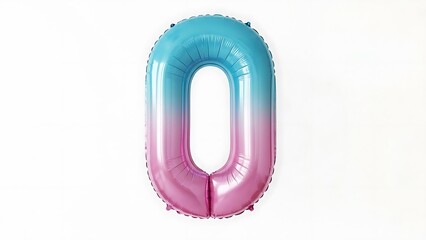 Inflated pink and blue number zero balloon isolated on white background for decoration or celebration