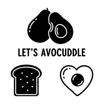Avocado Pun Food Love Avocuddle Toast and Egg Three Silhouette Set