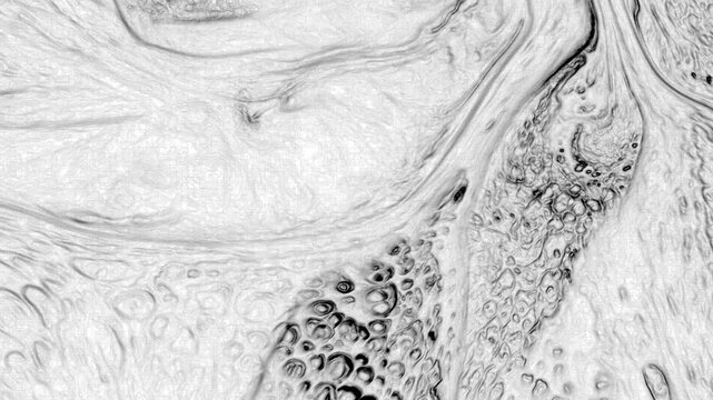 This stock video features an extreme close-up shot of a black and white paint texture design. It is made up of different paints put together in a mixer.