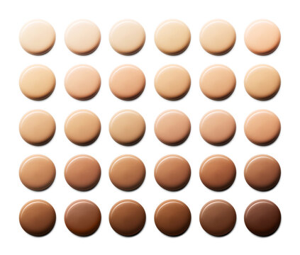 Makeup Liquid foundation smear composition in round texture shapes isolated on white background. BB CC Cream Concealer texture. Cosmetic product brush swatch