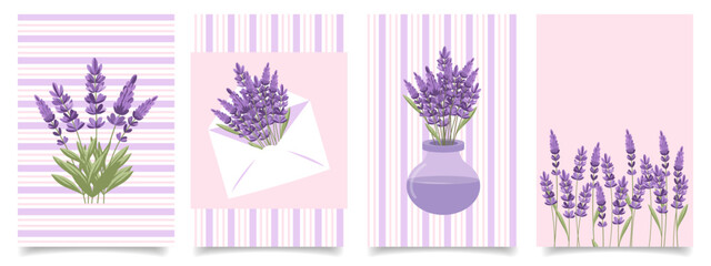 Set of Lavender Greeting Cards. Elegant Lavender Flower Art for Invitations and Decorative Prints.  © Tatiana