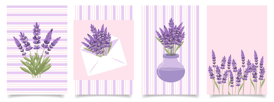 Set of Lavender Greeting Cards. Elegant Lavender Flower Art for Invitations and Decorative Prints. 