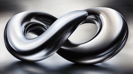 Interlocking segments of polished stainless steel form a smooth curved abstract shape with a reflective metallic texture