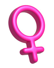 Pink 3D gender woman icon. Female gender symbol icon illustration isolated on white background.