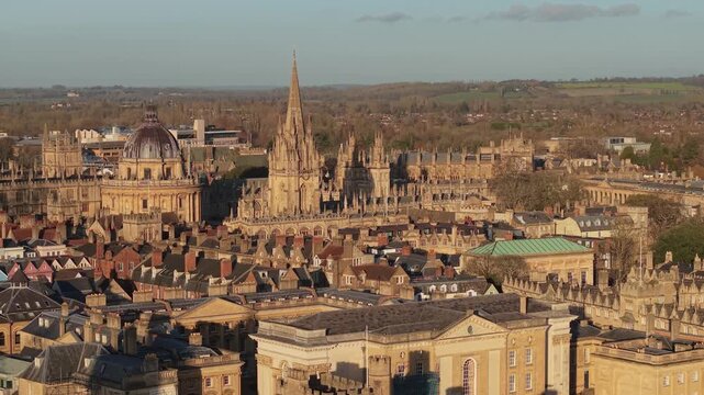 Historic university architecture filling the skyline of Oxford, United Kingdom
