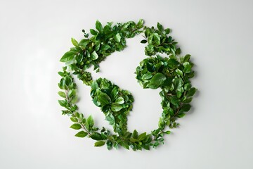 A circular arrangement of various green leaves forming a globe shape