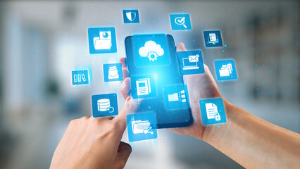 Concept design of managing online documents with cloud storage, digital file management, and secure sharing. Online documents improve workflow, online documents enhance security. Gist