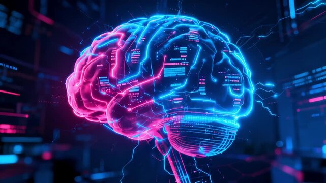 Glowing digital brain network, artificial intelligence and neural technology.