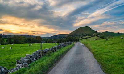 Chrome Hill at sunset in Peak District. England