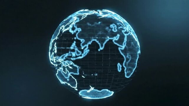 Glowing blue globe with grid lines on dark background