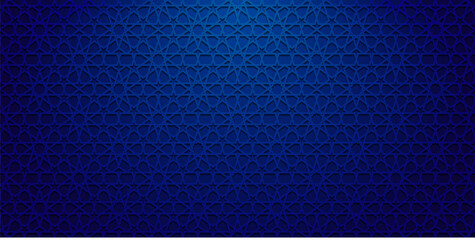 Blue Islamic Background Vector - Abstract Geometric Pattern Ornament Background For Moslem Ramadan Kareem, Eid Mubarak and Another Moslem Celebration Day Blue Dark Gradient Color