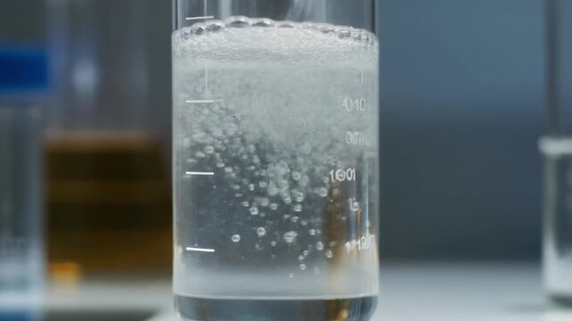 Chemical reaction in a laboratory beaker.